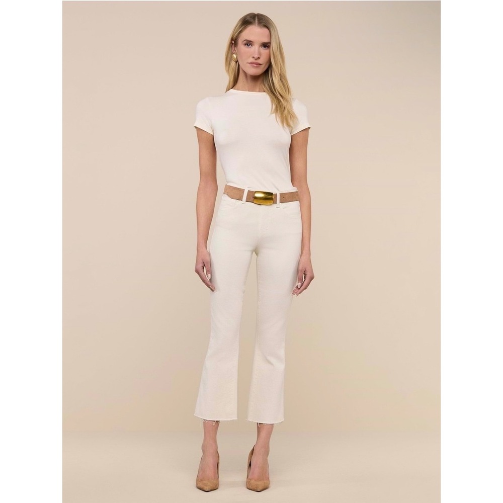 L'Agence Kendra Cropped Flare Jeans Vintage White Raw Hem Size 27